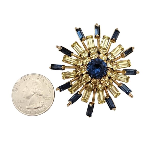 Kramer NY Gold Tone Blue Jonquil Prong Rhinestone Dimensional Starburst Pin K307 - Picture 12 of 14